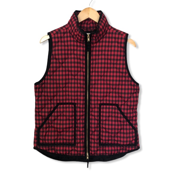 J. Crew Factory Jackets & Blazers - J. Crew Red Buffalo Plaid Quilted Down Vest—M